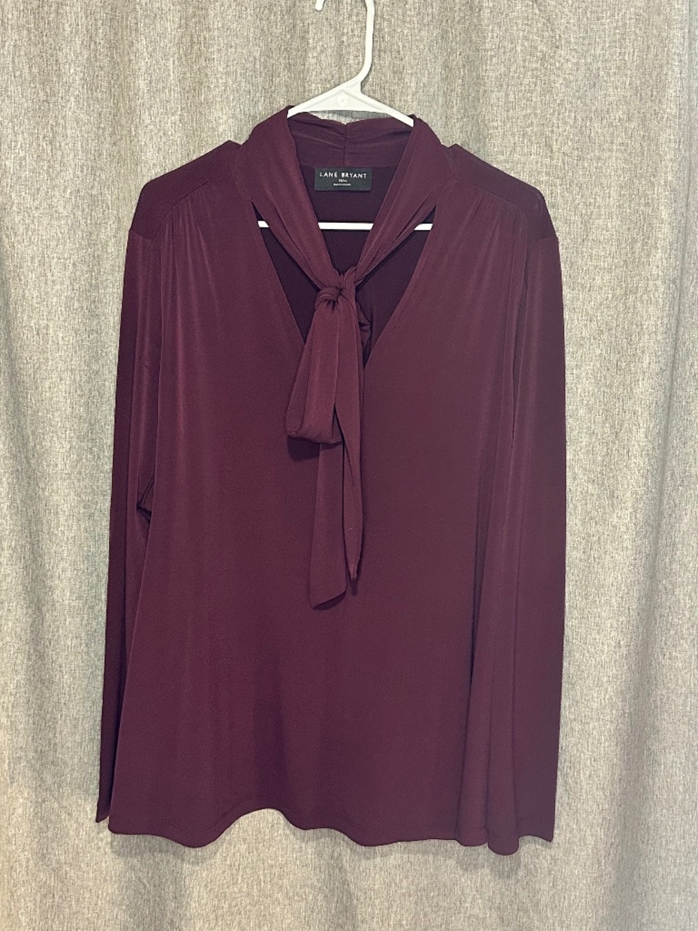 Lane Bryant Burgundy Tie-Neck Blouse Plus Size 22/24 Maroon Long Sleeve